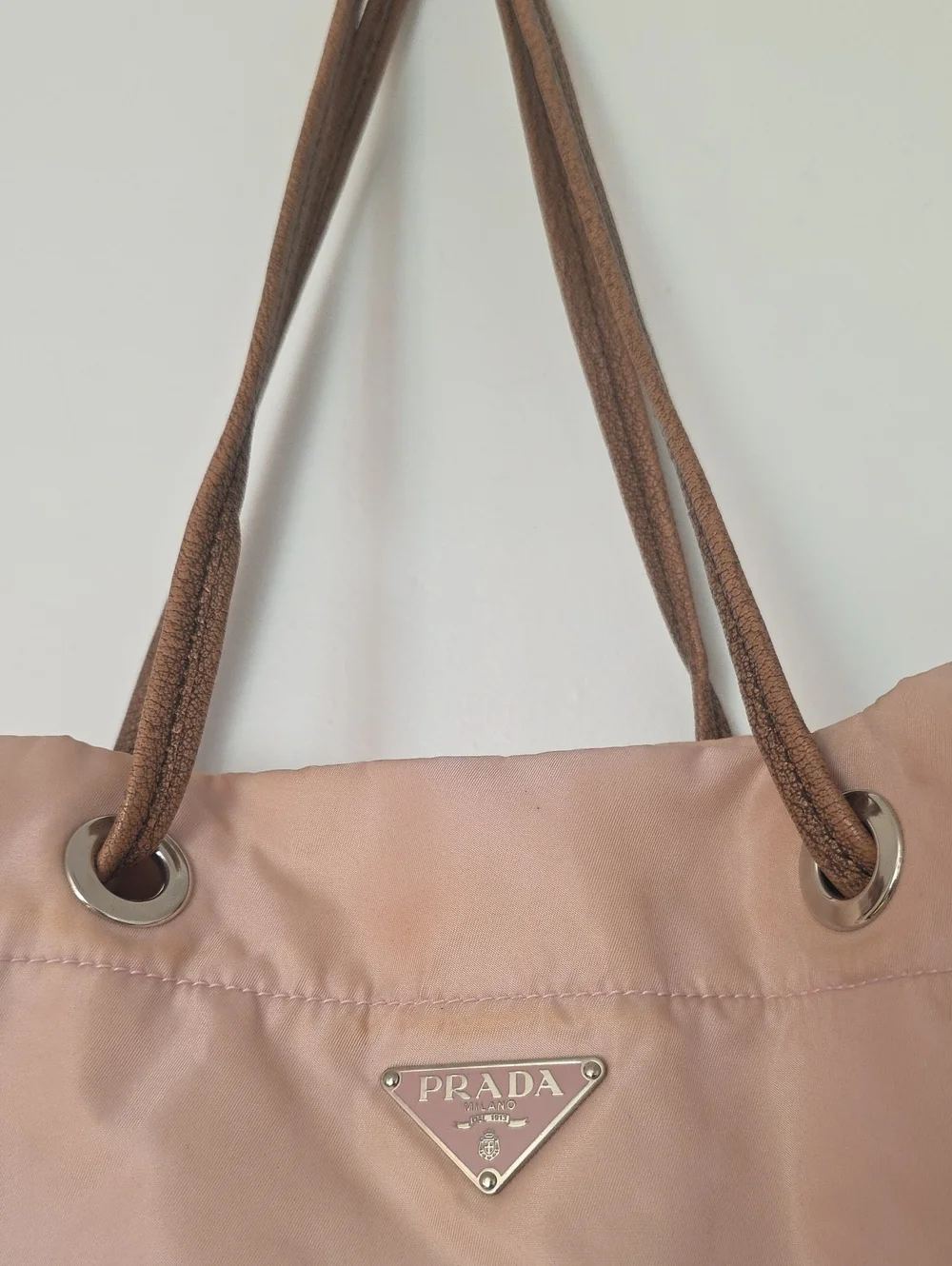 Prada Blush Nylon Tote with Brown Rope Handles